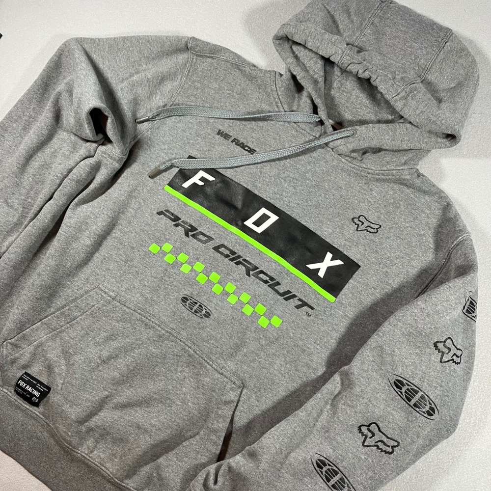 Fox Racing Pro Circuit Hoodie Mens Large Gray Neon Green Motocross Pullover